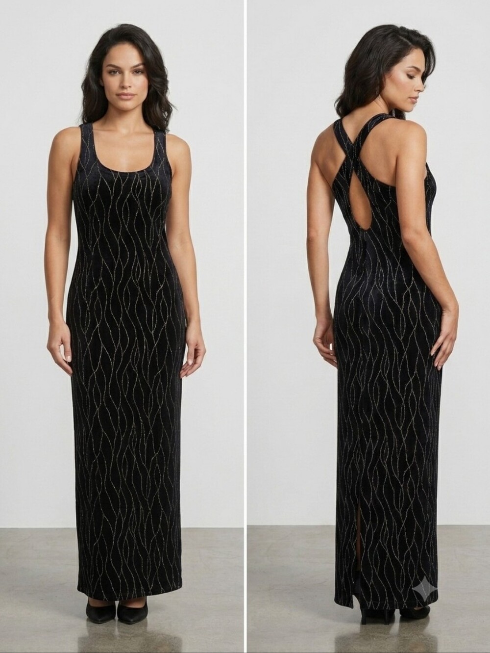 VTG 90s Ronni Nicole Velvet Maxi Dress Rachel Green Monica Geller XL Whimsigoth